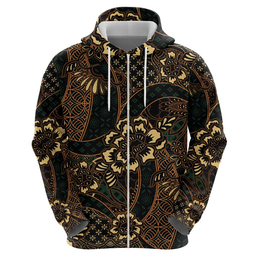 Indonesian Batik Pattern Vintage Brown Zip Hoodie
