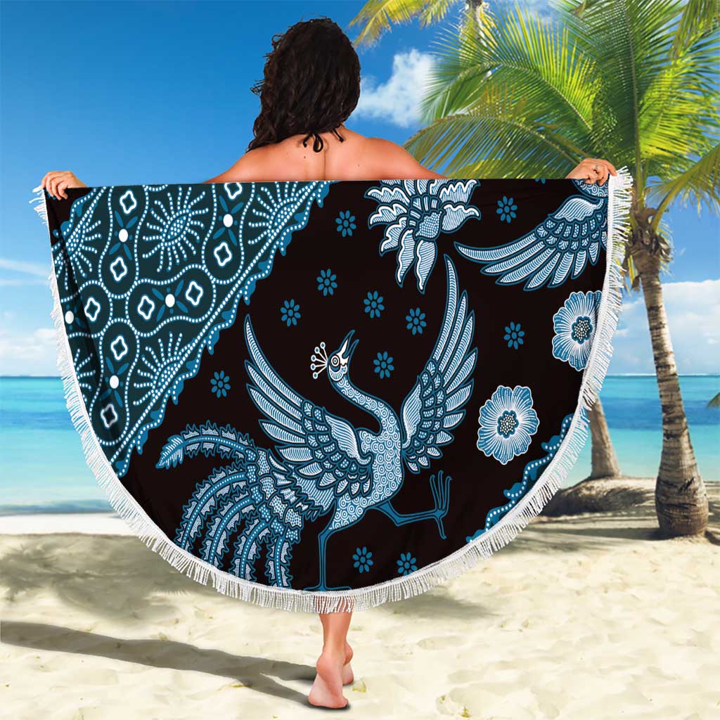 Indonesia Batik Pattern Beach Blanket Blue Version