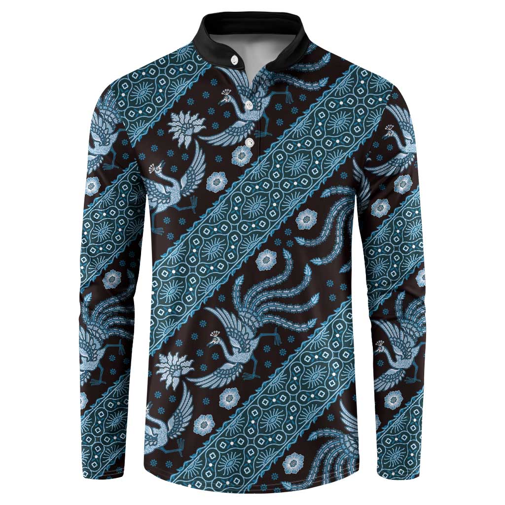 Indonesia Batik Pattern Button Sweatshirt Blue Version