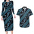 Indonesia Batik Pattern Couples Matching Long Sleeve Bodycon Dress and Hawaiian Shirt Blue Version