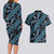 Indonesia Batik Pattern Couples Matching Long Sleeve Bodycon Dress and Hawaiian Shirt Blue Version