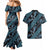 Indonesia Batik Pattern Couples Matching Mermaid Dress and Hawaiian Shirt Blue Version