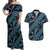 Indonesia Batik Pattern Couples Matching Off Shoulder Maxi Dress and Hawaiian Shirt Blue Version