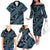 Indonesia Batik Pattern Family Matching Off The Shoulder Long Sleeve Dress and Hawaiian Shirt Blue Version