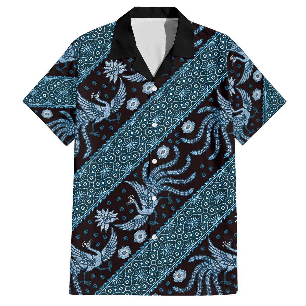 Indonesia Batik Pattern Family Matching Off The Shoulder Long Sleeve Dress and Hawaiian Shirt Blue Version LT01 Dad's Shirt - Short Sleeve Blue - Polynesian Pride