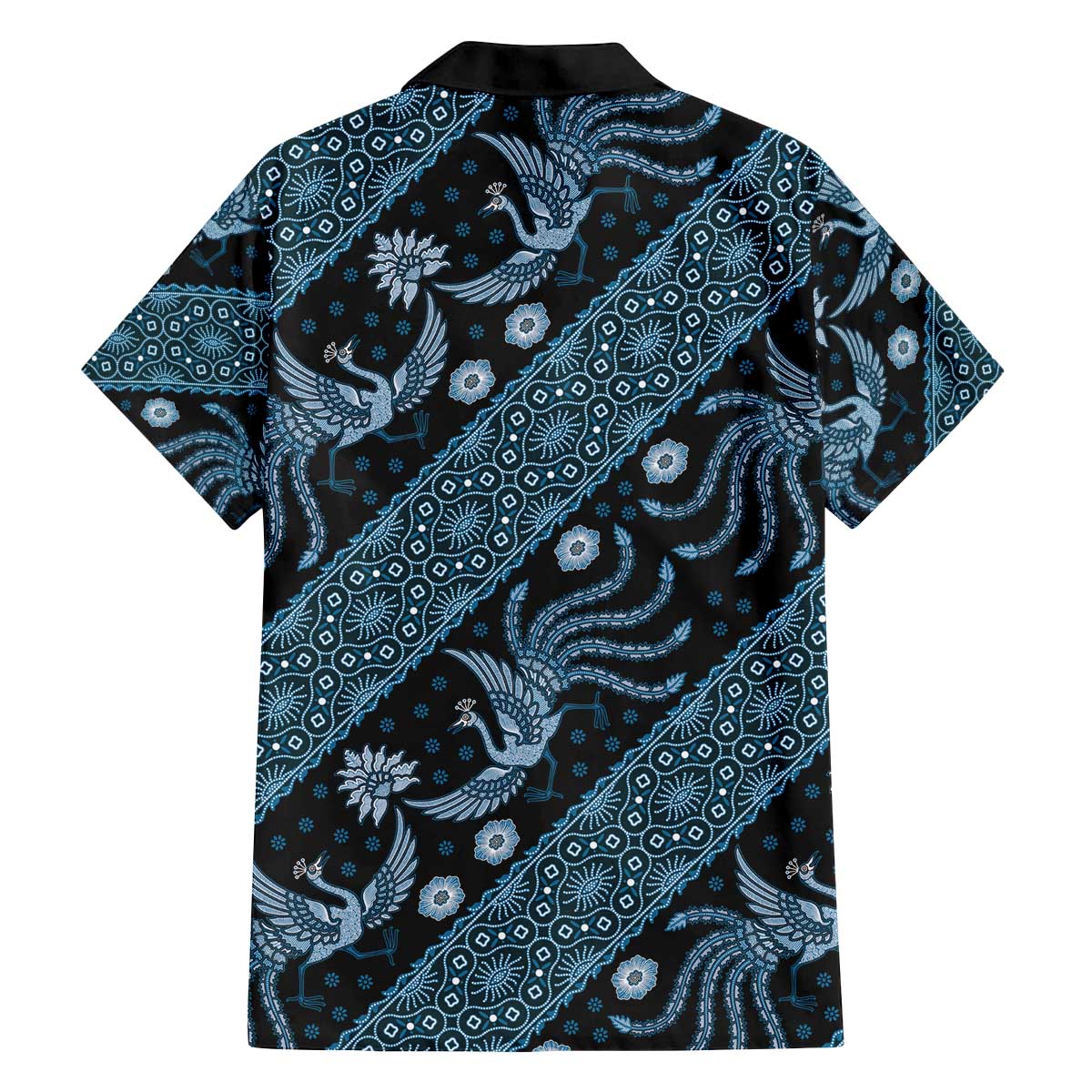 Indonesia Batik Pattern Family Matching Off The Shoulder Long Sleeve Dress and Hawaiian Shirt Blue Version LT01 - Polynesian Pride