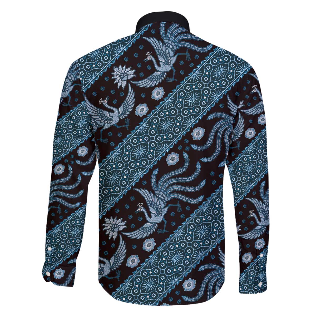 Indonesia Batik Pattern Family Matching Off The Shoulder Long Sleeve Dress and Hawaiian Shirt Blue Version LT01 - Polynesian Pride
