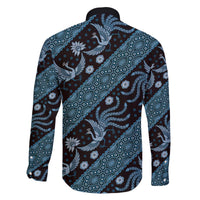 Indonesia Batik Pattern Family Matching Off The Shoulder Long Sleeve Dress and Hawaiian Shirt Blue Version LT01 - Polynesian Pride