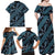 Indonesia Batik Pattern Family Matching Off Shoulder Maxi Dress and Hawaiian Shirt Blue Version