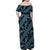 Indonesia Batik Pattern Family Matching Off Shoulder Maxi Dress and Hawaiian Shirt Blue Version