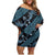 Indonesia Batik Pattern Family Matching Off Shoulder Short Dress and Hawaiian Shirt Blue Version