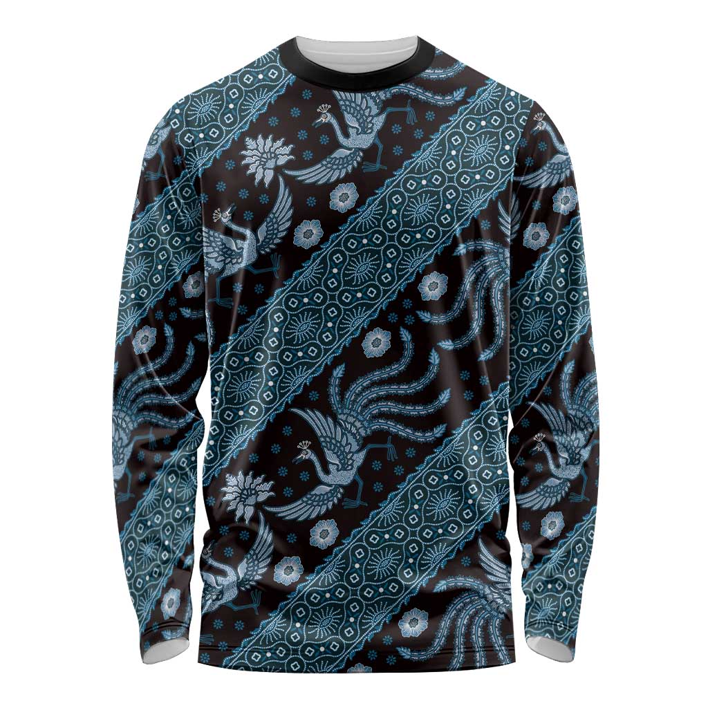 Indonesia Batik Pattern Long Sleeve Shirt Blue Version