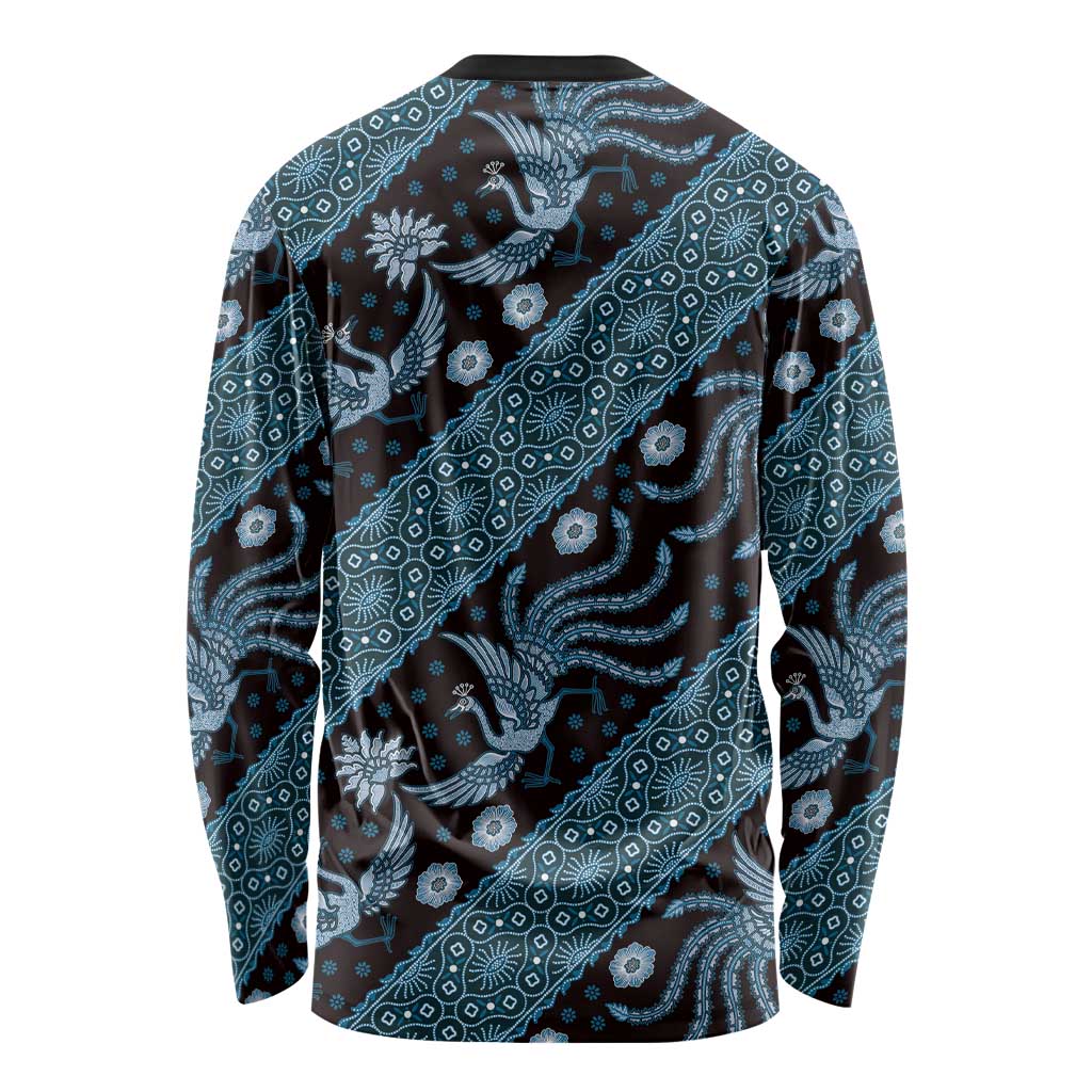 Indonesia Batik Pattern Long Sleeve Shirt Blue Version