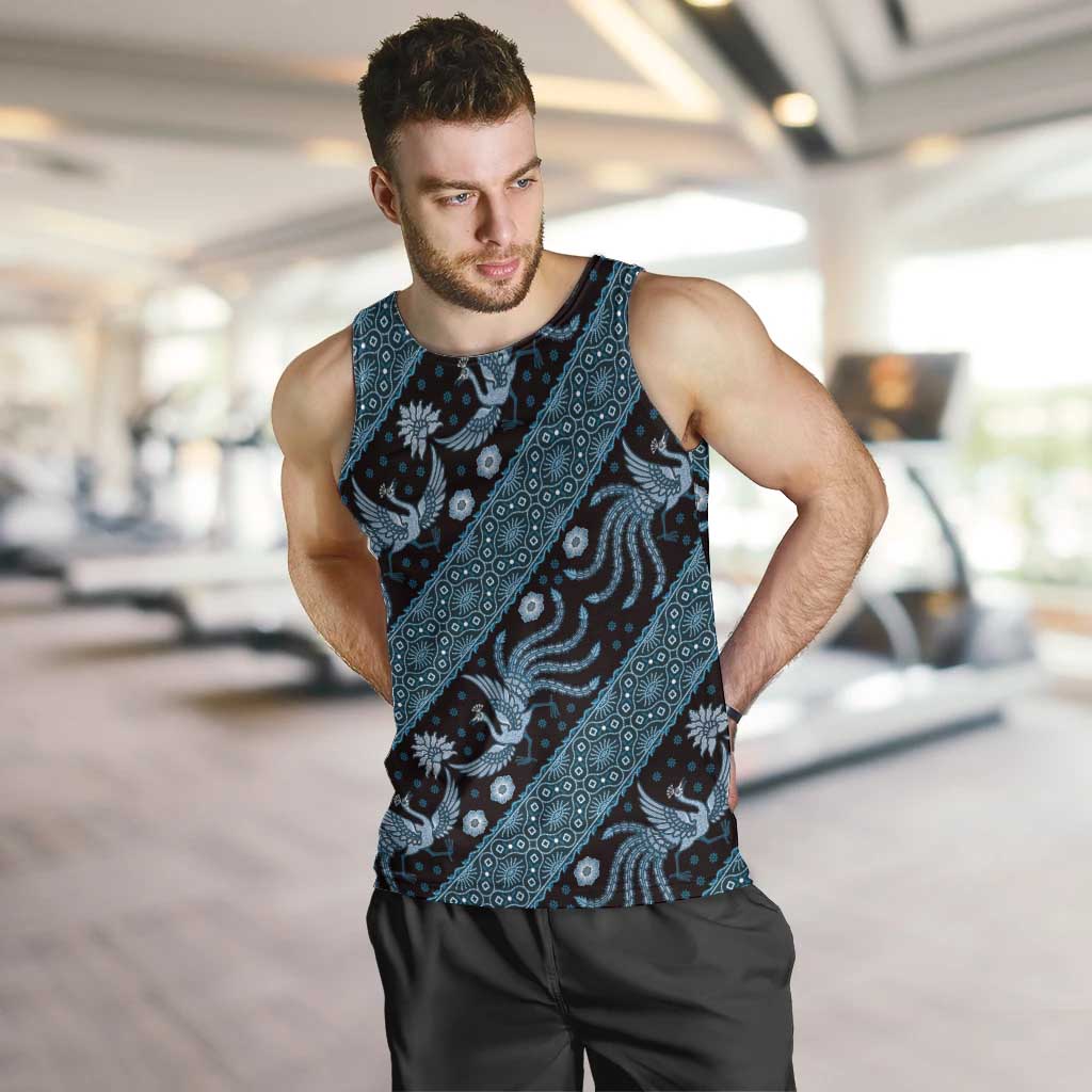 Indonesia Batik Pattern Men Tank Top Blue Version