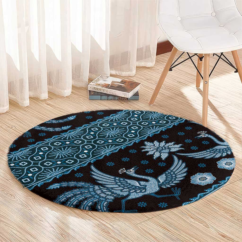 Indonesia Batik Pattern Round Carpet Blue Version