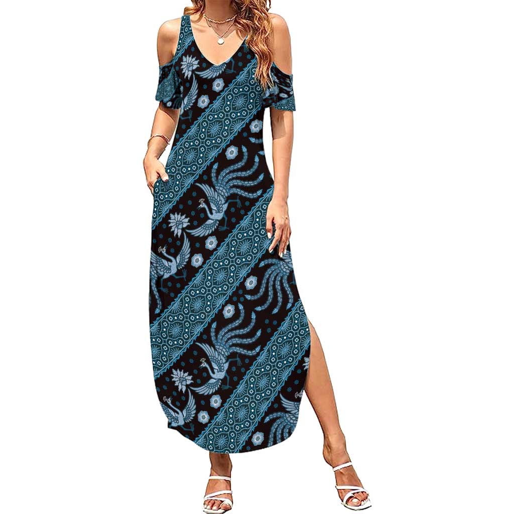 Indonesia Batik Pattern Summer Maxi Dress Blue Version