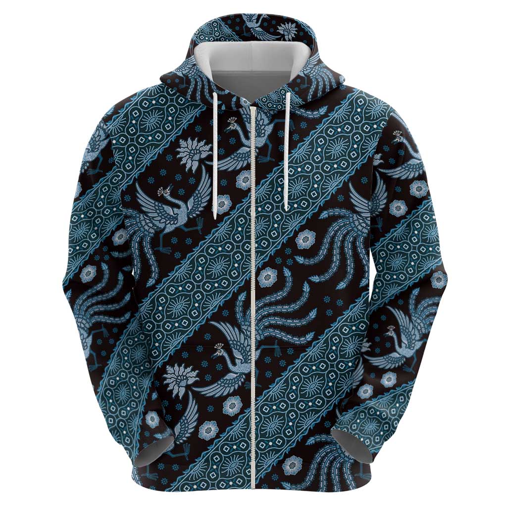 Indonesia Batik Pattern Zip Hoodie Blue Version
