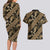 Indonesia Batik Pattern Couples Matching Long Sleeve Bodycon Dress and Hawaiian Shirt Gold Version