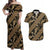 Indonesia Batik Pattern Couples Matching Off Shoulder Maxi Dress and Hawaiian Shirt Gold Version