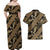 Indonesia Batik Pattern Couples Matching Off Shoulder Maxi Dress and Hawaiian Shirt Gold Version