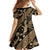 Indonesia Batik Pattern Family Matching Off The Shoulder Long Sleeve Dress and Hawaiian Shirt Gold Version