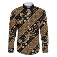 Indonesia Batik Pattern Family Matching Off The Shoulder Long Sleeve Dress and Hawaiian Shirt Gold Version LT01 Dad's Shirt - Long Sleeve Gold - Polynesian Pride