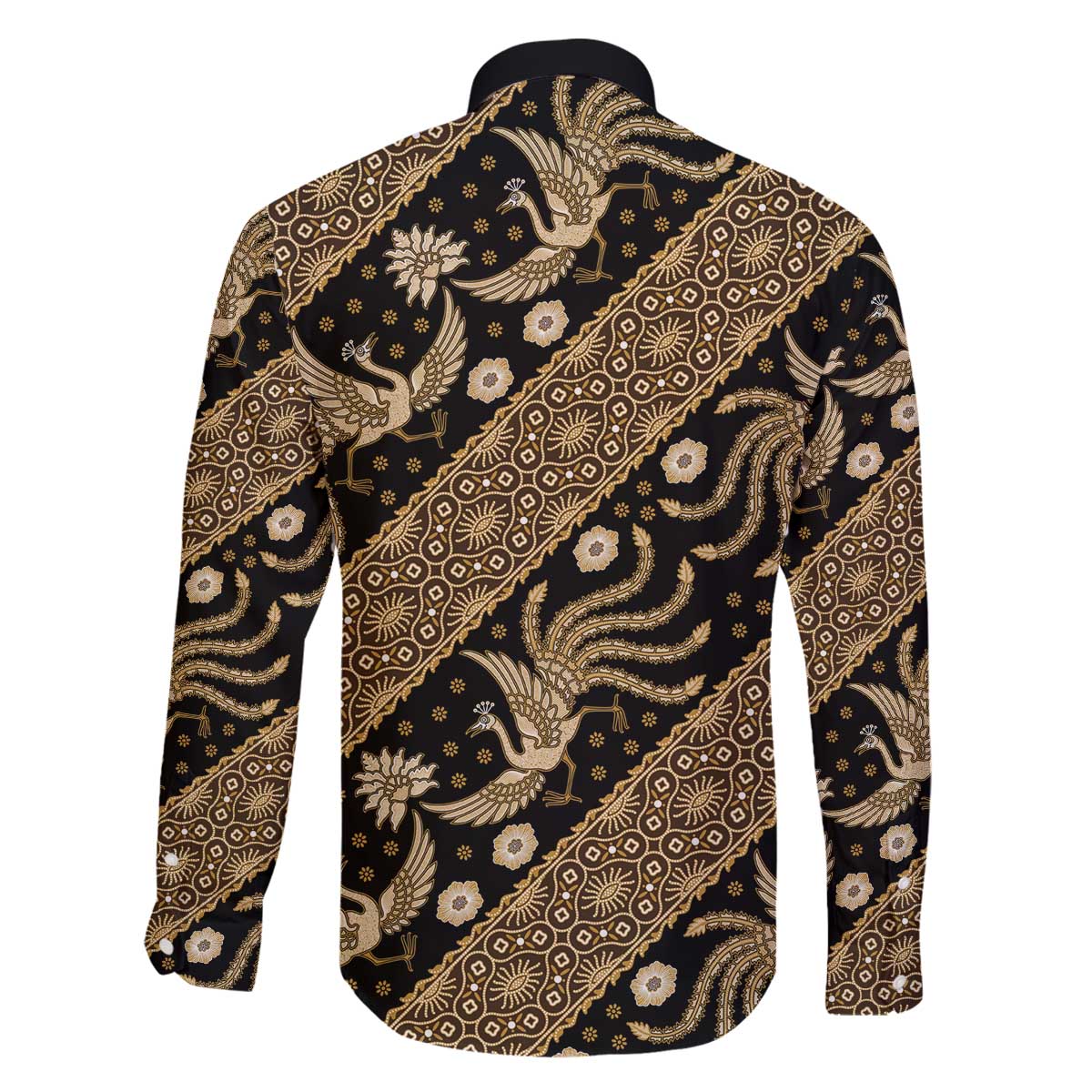 Indonesia Batik Pattern Family Matching Off The Shoulder Long Sleeve Dress and Hawaiian Shirt Gold Version LT01 - Polynesian Pride