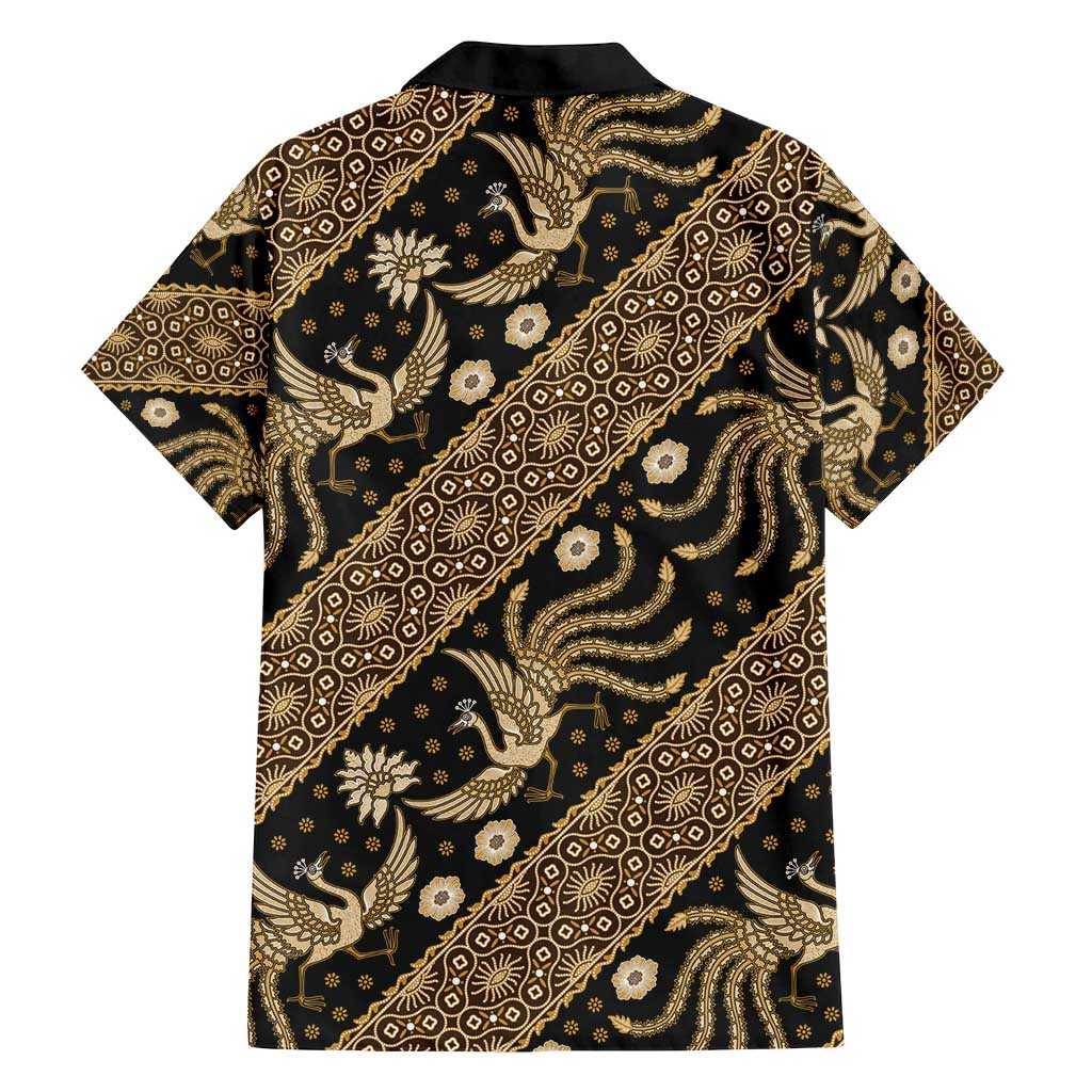 Indonesia Batik Pattern Family Matching Off Shoulder Maxi Dress and Hawaiian Shirt Gold Version