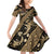 Indonesia Batik Pattern Family Matching Off Shoulder Short Dress and Hawaiian Shirt Gold Version