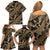 Indonesia Batik Pattern Family Matching Off Shoulder Short Dress and Hawaiian Shirt Gold Version