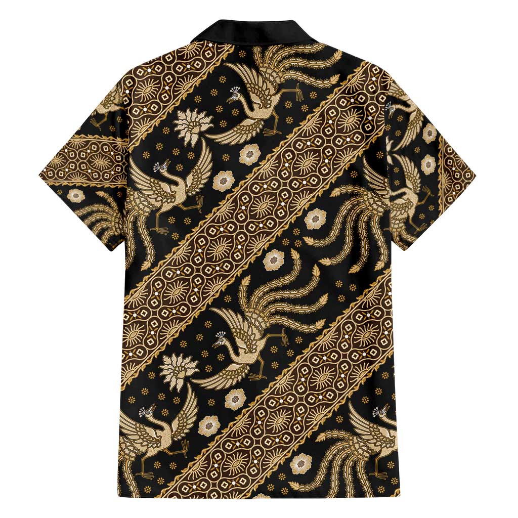 Indonesia Batik Pattern Family Matching Short Sleeve Bodycon Dress and Hawaiian Shirt Gold Version