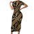 Indonesia Batik Pattern Family Matching Short Sleeve Bodycon Dress and Hawaiian Shirt Gold Version