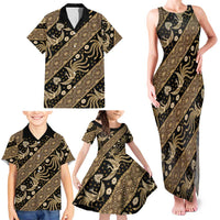 Indonesia Batik Pattern Family Matching Tank Maxi Dress and Hawaiian Shirt Gold Version