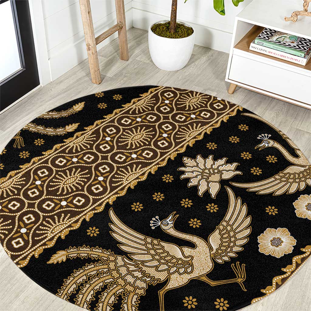 Indonesia Batik Pattern Round Carpet Gold Version