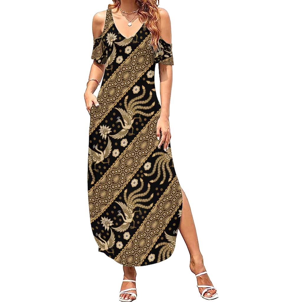 Indonesia Batik Pattern Summer Maxi Dress Gold Version