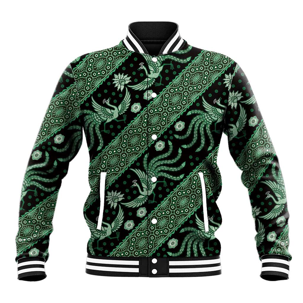 Indonesia Batik Pattern Baseball Jacket Green Version