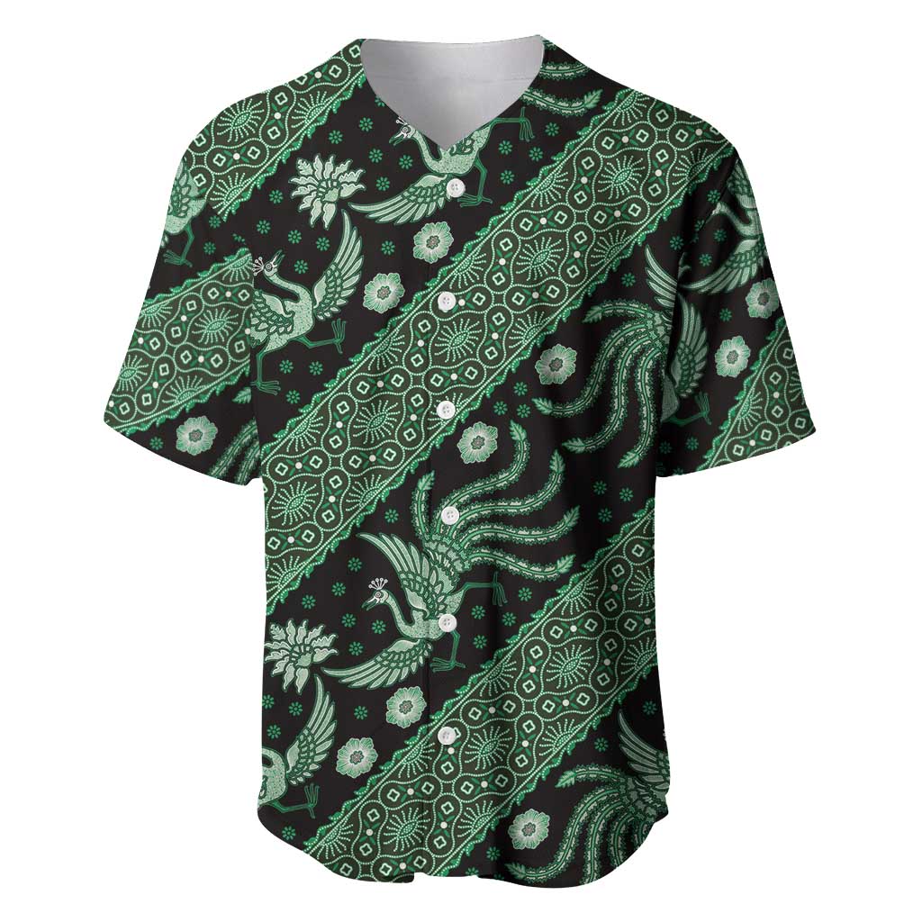 Indonesia Batik Pattern Baseball Jersey Green Version