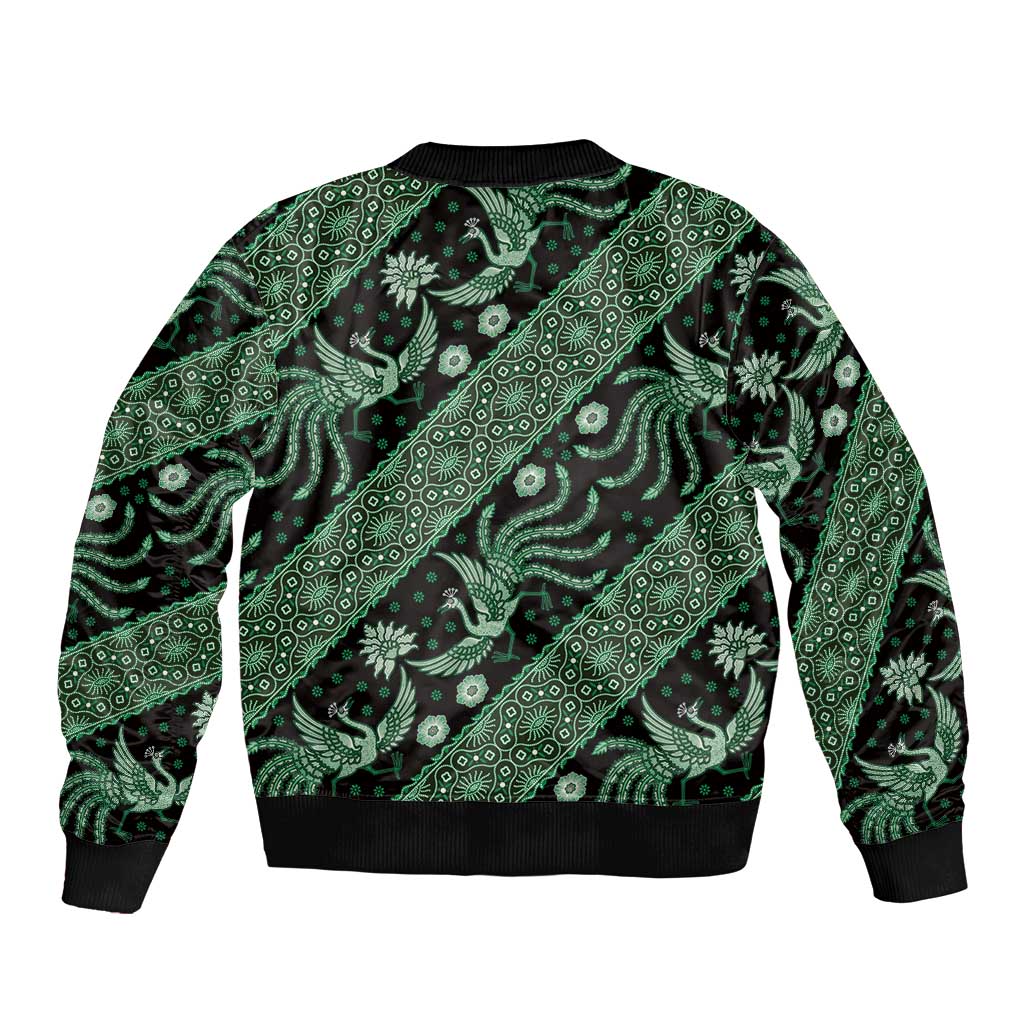 Indonesia Batik Pattern Bomber Jacket Green Version