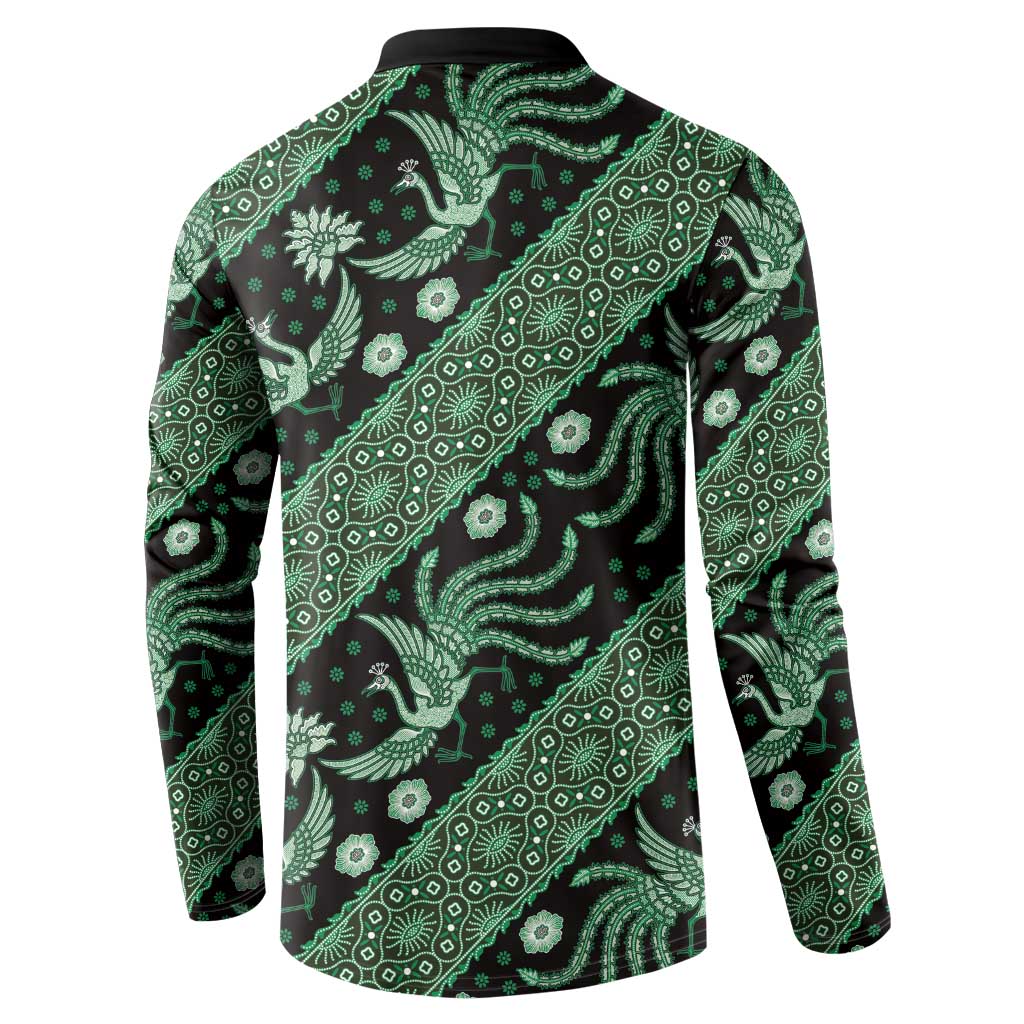 Indonesia Batik Pattern Button Sweatshirt Green Version