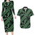 Indonesia Batik Pattern Couples Matching Long Sleeve Bodycon Dress and Hawaiian Shirt Green Version