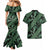 Indonesia Batik Pattern Couples Matching Mermaid Dress and Hawaiian Shirt Green Version