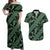 Indonesia Batik Pattern Couples Matching Off Shoulder Maxi Dress and Hawaiian Shirt Green Version