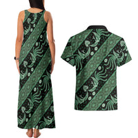 Indonesia Batik Pattern Couples Matching Tank Maxi Dress and Hawaiian Shirt Green Version