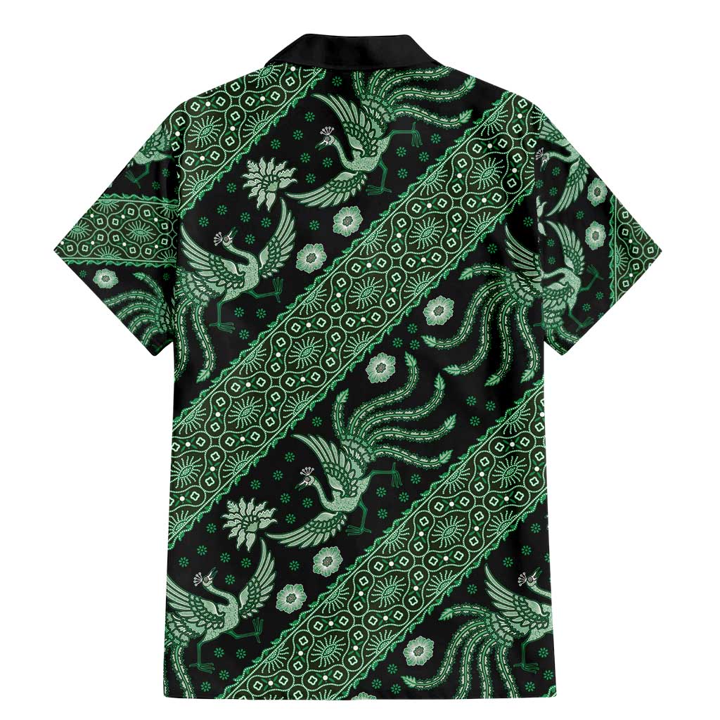 Indonesia Batik Pattern Family Matching Mermaid Dress and Hawaiian Shirt Green Version