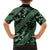 Indonesia Batik Pattern Family Matching Off The Shoulder Long Sleeve Dress and Hawaiian Shirt Green Version