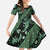 Indonesia Batik Pattern Family Matching Off The Shoulder Long Sleeve Dress and Hawaiian Shirt Green Version