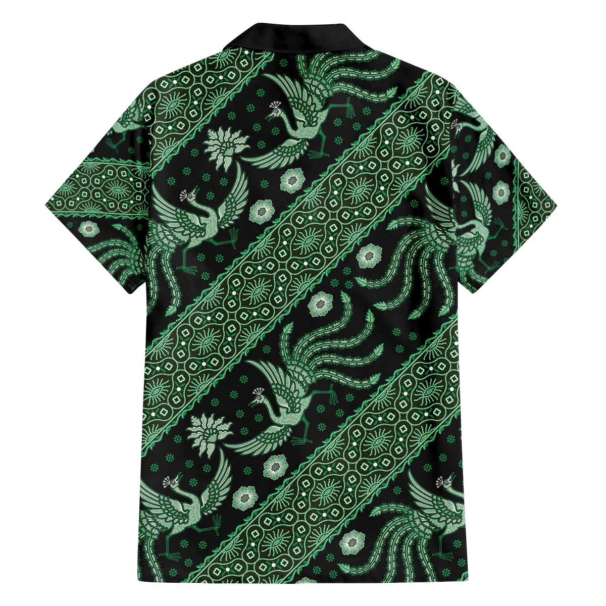 Indonesia Batik Pattern Family Matching Off The Shoulder Long Sleeve Dress and Hawaiian Shirt Green Version LT01 - Polynesian Pride