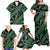 Indonesia Batik Pattern Family Matching Off Shoulder Maxi Dress and Hawaiian Shirt Green Version