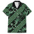 Indonesia Batik Pattern Family Matching Off Shoulder Short Dress and Hawaiian Shirt Green Version