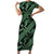 Indonesia Batik Pattern Family Matching Short Sleeve Bodycon Dress and Hawaiian Shirt Green Version